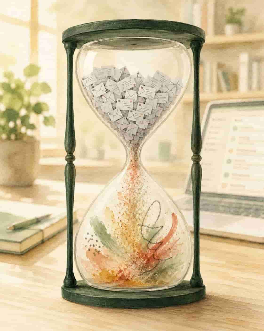 Ordinateur portable et notifications, symbole du temps qui file dans les e-mails